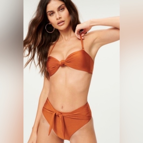 Good American Two Piece Knot Front High Waist Bikini Swim Set Size 7 (4X) - Picture 1 of 9